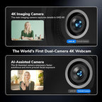 EMEET Piko+ Webcam 4K, World’s 1st Dual-Camera AI-Powered 4K Camera, 1/2.55'' Sony Sensor, 3 Mics&3 Sound Modes, Panda Magnetic Privacy Cover, USB C-C&C-A, Ideal for Livestreamers and Content Creators