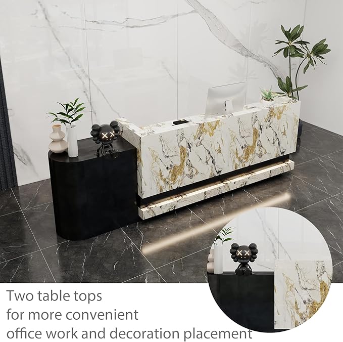 Front Desk Reception Counter - Lockable Storage & Keyboard Tray | Reception Desk with Counter, Customizable Large Counter Table (Grey+White, 116'')