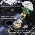 BASN Bmaster5 in Ear Monitors, 5 Drivers Drummer Headphones with Powerful Bass, Noise Isolation IEM Earbuds with Detachable MMCX Sliver-Plated OFC Cable for Musicians (Glacier White, MMCX)