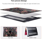 for MacBook Air 13 inch Case 2021 2020 2019 2018 Release M1 A2337 A2179 A1932, Pritned Pattern Plastic Hard Case Cover for MacBook Air 13.3" Retina Display Touch ID, Seamless Flower Black