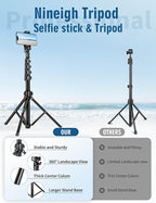 Phone Tripod, 85" Tripod for Cell Phone iPhone with Gooseneck, Aluminum Tripods Stand for Video Recording Photo Vlog, Travel Cellphone Tripod with Remote Compatible with iPhone Android