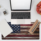 Large Gaming Mouse Pad for Desk,Wooden American Flag Desk Mat,Wooden USA Flag Desk Pad,Extended Big Computer Keyboard Mouse Pad with Non-Slip Base and Stitched Edge,35.4"x15.7"
