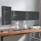 WALI White Triple Monitor Mount, 3 Monitor Desk Mount for Multi Screens from 13 to 27inch with Gas Spring Arm, Fully Adjustment Arm with Tilt, Swivel, Rotate VESA Mount 75x75,100x100mm(GSDM003W-U)
