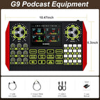 Audio mixer, suitable for live streaming, singing, and gaming on computers/phones; podcast mixer with real-time sound card, noise reduction function, and one-click mute function