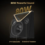 BUGANI Brief Plus Bluetooth Speaker Portable 80W, 12H Long Playtime, Bluetooth Broadcast 100+ Connection, Supports AUX/USB, Outdoor Speaker for Camping, Beach, Party, Golden