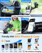 HTU [True Military-Grade] 2025 Upgraded Car Phone Holder 【Safety Certs & No Smell】 Cell Phone Holder for Car Mount for Dashboard Windshield Air Vent Long Arm Thick Case,Sapphire Blue