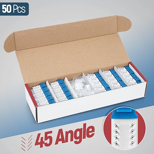 Everest 45° Angled RJ45 Cat6 Keystone Jacks 50-Pack in Blue - Slim Profile Female RJ45 Connectors - Cat 6 Keystone Jack - Compatible with 45° Angled Speed Termination Tool - 45Term (B0BL3GS7ZY)