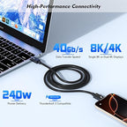 Thunderbolt 4 Cable, 2Pack 6.6FT USB C to C Cable, 240W Fast charging,40Gbps Data Transfer,Supports 8K/4K Displays, USB C charegr cord for iPhone 16 Series, MacBook Air, iPad (Thunderbolt 4-Certified)