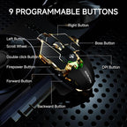 EWEADN G5 Wired Gaming Mouse, Ergonomic RGB Computer Mouse, 12800 Adjustable DPI, 9 Programmable Macro Buttons with Rapid Fire Key Compatible for PC/Laptop/Windows- Black&Gold