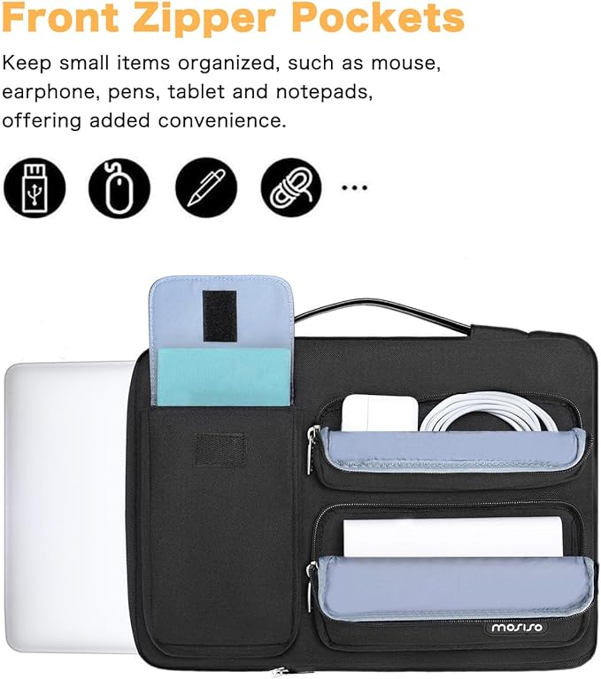 MOSISO 360 Protective Laptop Case 15 inch, Laptop Sleeve Compatible with MacBook Air 15 M4 A3241 M3 A3114 M2 A2941 2025-2023, Dell XPS 15, Side Open Bag with 2 Raised&1 Flapover Pockets, Black