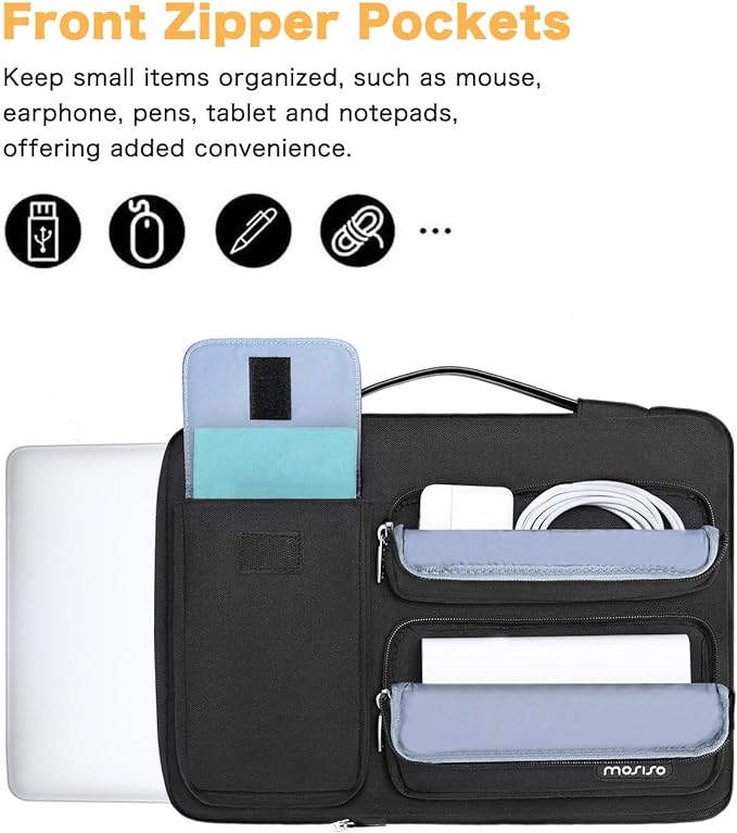 MOSISO 360 Protective Laptop Case 17.3 inch, 17-17.3 inch Laptop Sleeve Compatible with Dell HP Lenovo Asus Acer Alienware Notebook Computer, Side Open Bag with 2 Raised&1 Flapover Pockets, Black