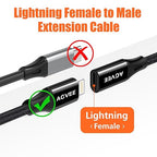 AGVEE 1ft Lightning Extension Cable, Braided Female to Male Extender Full Function Cord Compatible with iPhone iPad, Data Sync Video Audio & Charging Connector Adapter, Black