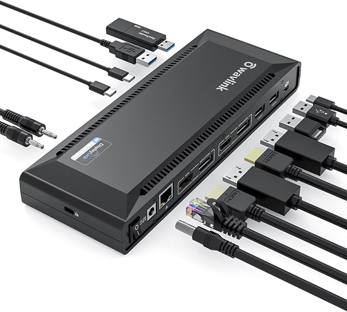 WAVLINK DisplayLink Laptop Docking Station Dual 4K@60Hz(2 HDMI+2DP), 100W PD Charging Compatible with Thunderbolt 4/3, USB-C/A - M1 M2 M3 M4 Mac, Windows, Chrome, 6 USB Ports, LAN - Driver Required