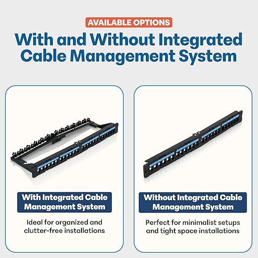 Everest 24 Port Keystone Patch Panel (1-Pack) - Removable 6-Port Panels - Use with Slim Profile Keystones ONLY (Wider Jacks May not fit Side by Side) - with Adjustable Rear Cable Management Bar