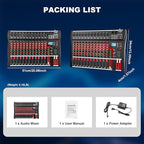 12 Channel Audio Mixer, Professional Music Mixer Board DJ Mixing Console with Bluetooth, USB/MP3 Player, Reverb, and 48V Phantom Power for Studio Recording, Karaoke, and Live Performances