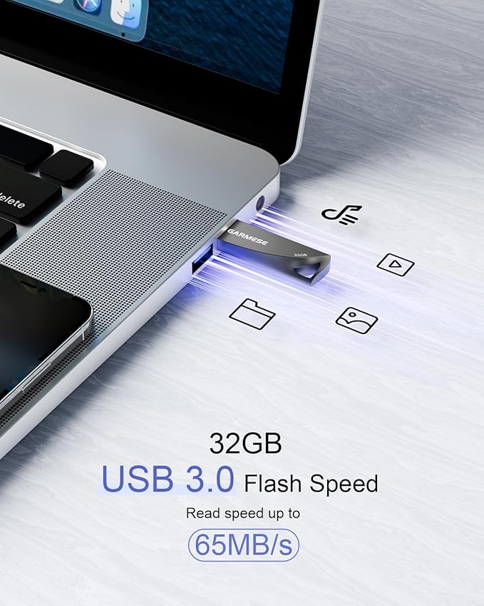 32GB USB 3.0 Flash Drive, 5-Pack Waterproof Metal USB Memory Stick, Slim Thumb Drive Portable Pen Drive with Keychain Hole Stylish Jump Drive for Computer/Car/Smart TV