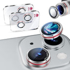 X-it 2 Pack Camera Lens Protector, Shatterproof Anti-Scratch Ultra HD Mechanical Gear Camera Protector, Anti-Glare Tempered Glass Lens Protector for iPhone 15/15 Plus/14/14Plus,Case Friendly,SilverRed