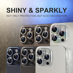 Choiche Compatible for iPhone 15 Pro/iPhone 15 Pro Max Camera Lens Protector Bling, 9H Tempered Glass Camera Cover Screen Protector Metal Ring Decoration Accessories (Glitter-Silver)