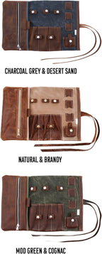 Tech Roll Organizer, Travel Tech Organizer, Cord Organizer, Jewelry Case (Natural - Brandy)
