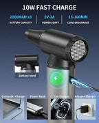 BOBYE Electric Compressed Air Duster & Keyboard Cleaner, 2-in-1 Blower & Vacuum with 180W Brushless Motor, 6000mAh Battery, 3-Gear Adjustable for Computers, Cars, Furniture, and Outdoor Cleaning