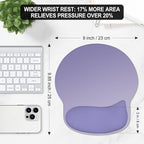 ITNRSIIET Ergonomic Mouse Pad with Wider Memory Foam Wrist Rest +17%, Curved Cushion Reduces Pressure 20%, Pain Relief, Non-Slip, Smooth, Cute Color Desk Accessory, 9.85 x 9 inch, Purple Gradient
