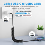 2Pack Coiled USB C to USB C Charger Cable for Car, Type C Fast Charging USBC Charger Cord Compatible with 15/15 Plus/15 Pro/15 Pro Max/Samsung Galaxy S23