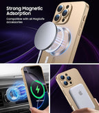 Magnetic for iPhone 16 Pro Case [Compatible with MagSafe][Built-in Camera Lens Protector] Slim Soft Silicone Bumper Shockproof Metallic Luster Phone Case (Gold)