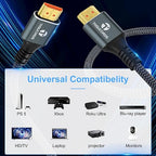 8K 4K HDMI Cable 10FT, High Speed Braided HDMI to HDMI 2.1 Cord Supports 8K@60Hz, 4K@120Hz 144Hz 48Gbps Compatible with Roku TV/PS5/HDTV/Blu-ray