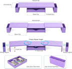 Spacrea Metal Desk Organizers and Accessories, Dual Monitor Stand Riser with Drawer and 2 Pen Holders, Desk Accessories & Workspace Desktop Organizers for Office Supplies (Purple)