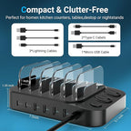 Catlyn Charging Station for Multiple Devices, 8 Port Charger Stations with 6 Mixed Charger Cables Organizer Dock,Compatible for Cell Phone,Tablet, Kindle, iPhone iPad for Family Home Office（Black）