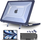 Batianda Case for New MacBook Air 13.6 inch 2025 M4 2024 2022 Release A3240 A3113 A2681 Model,Honeycomb Heavy Duty Protective Hard Shell with TPU Bumper Fold Kickstand & Keyboard Cover, Navy Blue