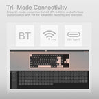 KEEBMONKEY WOBKEY Rainy 75 CNC Aluminum HMX/JWK/Cocoa Switches Triple-Mode Connectivity Mechanical Keyboard with Superior Acoustics, RGB/PP/Mirrored Glass/3500mAh/Violet Switch (Standard - Silver)