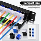 RJ45 Cat6 Keystone Jacks 25-Pack, Ethernet Keystone Jack, 180 Degree Punch-Down Cat 6 Keystone Jack Slim Profile for Wall Plates & Patch Panels – Black