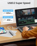 ORICO M.2 NVMe SATA SSD Enclosure Adapter Tool-Free, USB C 3.2 Gen 2 10Gbps NVMe, 5Gbps NGFF SATA PCIe M-Key(B+M Key) 2230/2242/2260/2280, Aluminum External M2 Reader Support UASP Trim-WH(G2A)