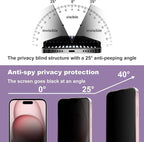 2 Pack Privacy Screen Protector for iPhone 14 Pro/iPhone 15 / iPhone 16, 9H Tempered Glass, Full Coverage, Anti-Fingerprint, Auto Dust-Elimination, No Bubble, Easy Installation