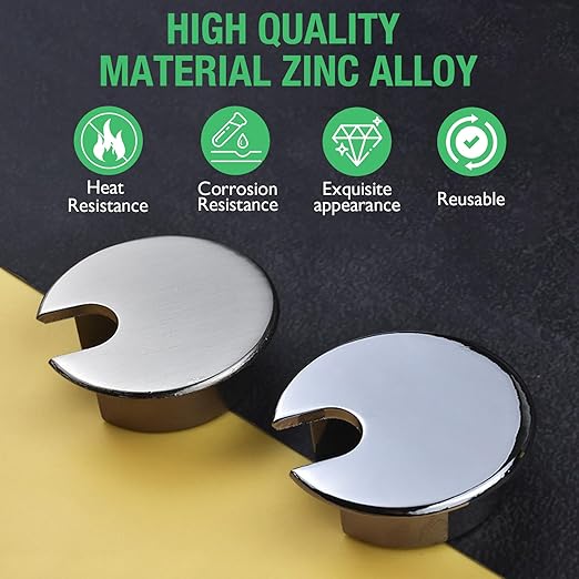 1 Pcs Desk Grommet 1-3/8" / 35 mm, Desk Cord Hole Cover, Cable Grommet Metal Zinc Alloy Materilal, Desk Hole Grommet for Home & Office Pc, Detachable Cable Cord Organizer-Matte Silver