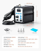 VEVOR Hot Air Rework Station, 700W Digital Display SMD Rework Station, 212℉-932℉ Hot Air Gun with Adjustable Airflow, 3 Pre-Set Channels & ℃/℉ Conversion for Chip Dismantling, Electronics Repair
