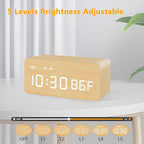 MOSITO Digital Wooden Alarm Clock with Wireless Charging, 0-100% Dimmer, Dual Alarm, Weekday/Weekend Mode, Snooze, Wood LED Clocks for Bedroom, Bedside, Desk, Kids (Bamboo)