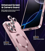 Magnetic for iPhone 16 Pro Case [Compatible with MagSafe][Built-in Camera Lens Protector] Slim Soft Silicone Bumper Shockproof Metallic Luster Phone Case (Rose Gold)