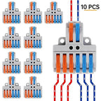 10PCS Lever Wire Connectors, Quick Wiring Cable Connectors, Compact Push-in Conductor Terminal Block (10PCS 2 in 6 Out)