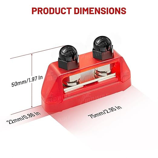 RED WOLF 2PCS 5/16" M8 Dual Stud Bus Bar 12-48V Power Distribution Block Holder 150A DC MAX, Battery Terminal Junction Dual Power Stud Busbar for Car Marine Boat Red & Black w/Screws