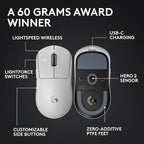Logitech G PRO X SUPERLIGHT 2 Wireless Gaming Mouse, 60g Pro-Grade with 5 Programmable Buttons, 44k DPI Sensor, 8kHz Report Rate, USB-C Charging for PC/Mac - White