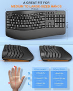 EDJO Ergonomic Wireless Keyboard for Large Hands, with Wrist Rest, Wave Keys, 2.4GHz Full Size Ergo Cordless USB Computer Keyboard, Comfortable Natural Typing, for Laptop, Mac, Windows (Black)