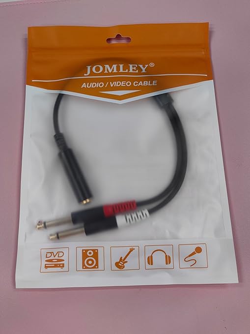 1/4 TRS Female to Dual 1/4 TS Y Splitter Cable Adapter, 1/4" Female TRS to Dual 6.35mm TS Male Adapter, 6.35mm 1/4 Inch Female to Two 6.35mm 1/4 inch TS Stereo Breakout Cable - 1 ft