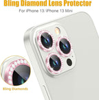 AGVEE 3+3 6 Pack for iPhone 13 Pro 6.1" / 13 Pro Max 6.7" Camera Lens Cover Protector, Bling Diamond & Bling Glitter Metal Ring 9H Tempered HD Glass Camera Cover Protector Film, Bling-Pink