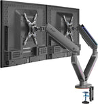 AVLT Dual 27”-43” RGB Gaming Monitor Arm Desk Mount Built-in 20 Lighting Modes Touch Button Control Fits Flat/Curved/Ultrawide Screen Height Swivel Tilt Rotation Adjustable Monitor Stand -Dark Gray