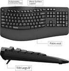 Ergonomic Keyboard, Wired Computer USB Keyboard with Wrist Rest, Spill-Resistant, Wave Keys for Natural Typing, Compatible with Windows/PC/Laptop(Black)