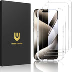UNBREAKcable Shatterproof Tempered Glass Screen Protector for iPhone 15 Pro [3-Pack] [Easy Installation Frame] [9H Hardness] [99.99% HD Clear][Bubble Free] for Apple 6.1”