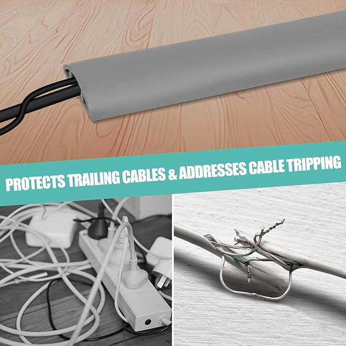 Floor Cord Cover Self Adhesive Cord Hider,3.3FT Cable Management, Extension Strip Protector for Wires, Prevent Cable Trips for Offices, Gyms, Exhibitions Cavity:0.39"(W) x 0.27"(H) Gray