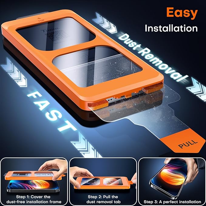 TOCOL for iPhone 16 Screen Protector 9H Hardness Military Grade Shatterproof HD Tempered Glass Full Coverage Easy Installation Case Friendly 2 Pack